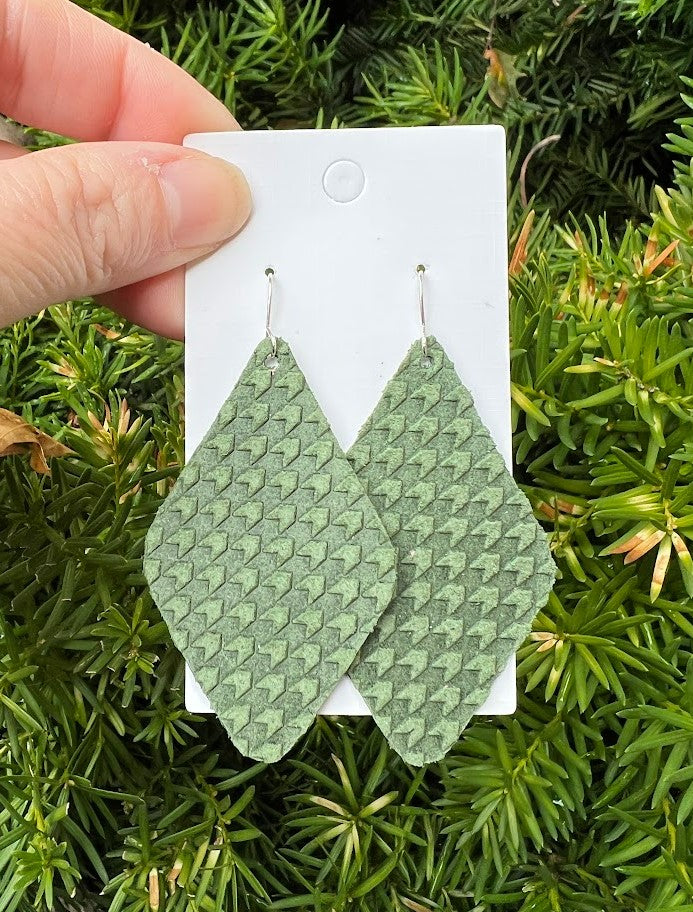 Olive Green Embossed Leather Diamond Earring