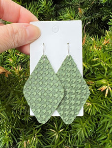 Olive Green Embossed Leather Diamond Earring
