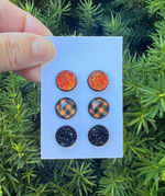 Orange Buffalo Plaid Druzy Earring Trio