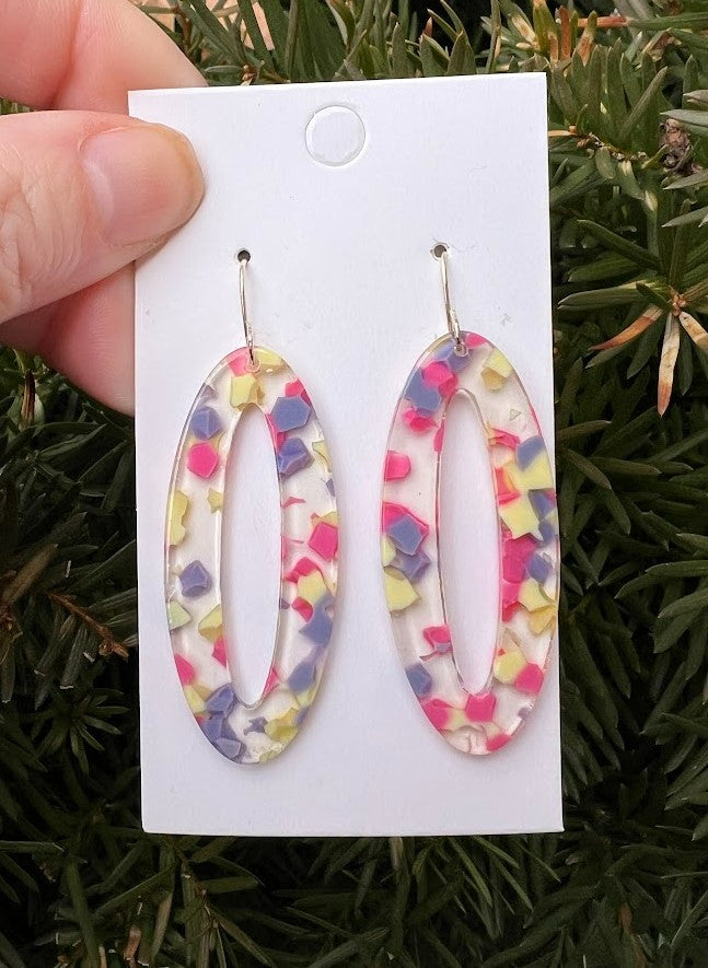 Confetti Oval Acrylic Earrings