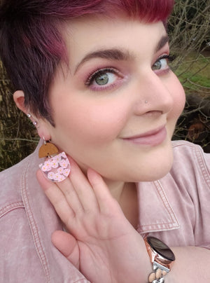 Pink Daisy Acrylic and Wood Deco Earrings