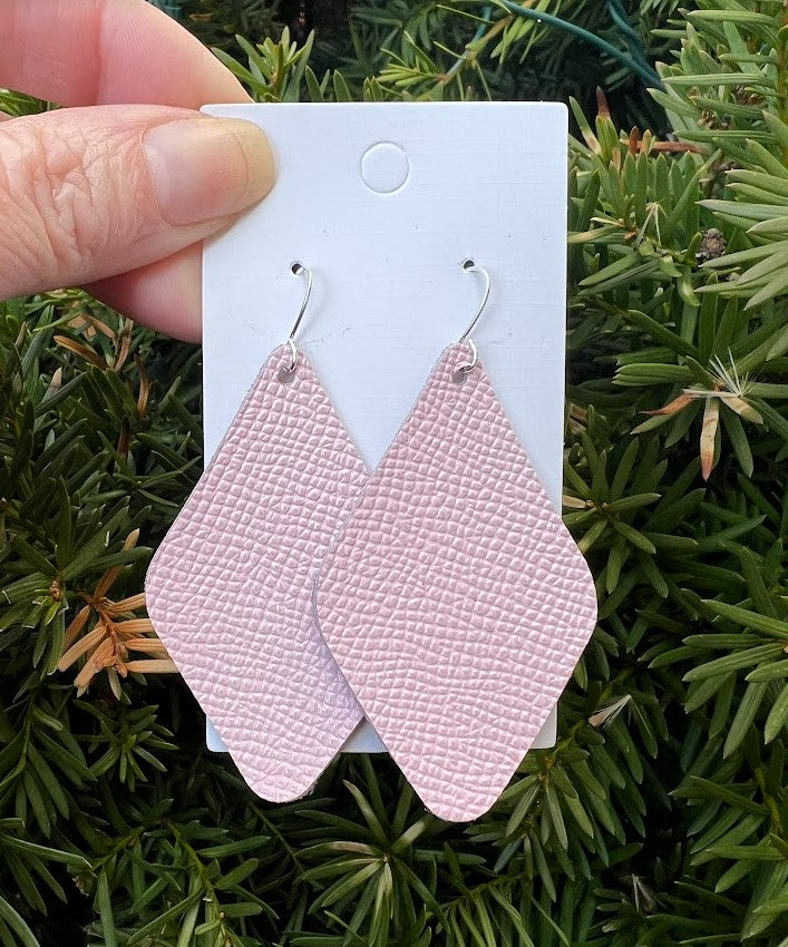 Light Pink Leather Diamond Earrings