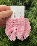 Pink Macrame Leaf Earrings