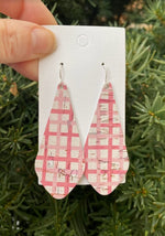 Pink Plaid The Em Cork Bonded to Leather Earrings