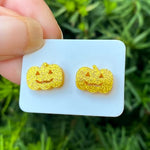 Orange Glitter Pumpkin Acrylic Stud Earrings