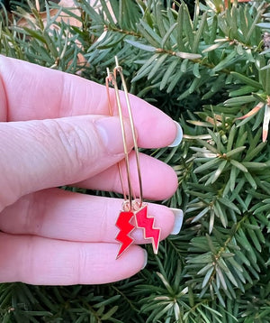 Red Lightning Bolt Hoop Earrings