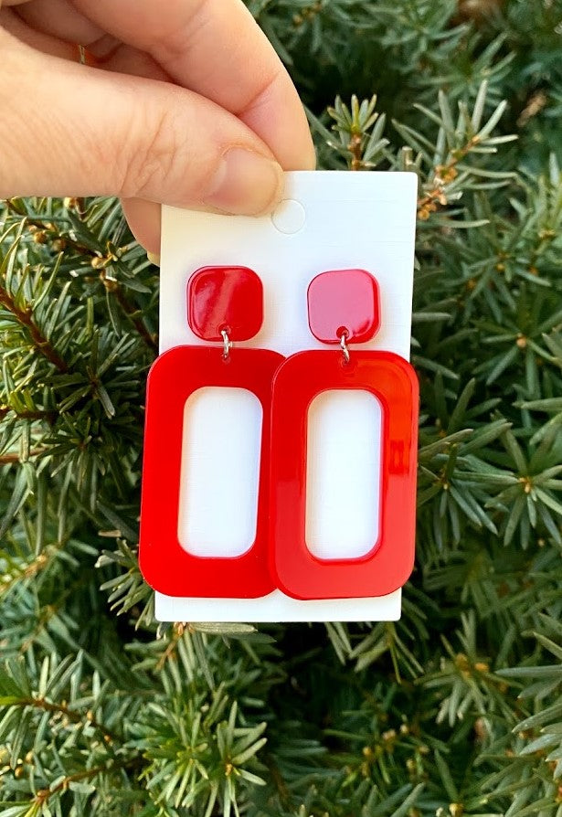 Red Rectangle Cutout Acrylic Earrings
