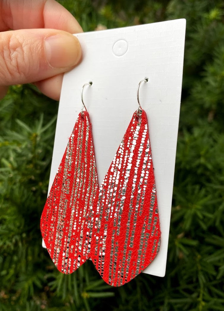 Red Silver The Em Leather Earrings
