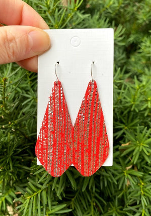 Red Silver The Em Leather Earrings