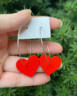 Red Wood Heart Hoop Earrings