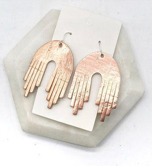 Rose Gold Cork Falling Arch Leather Earrings