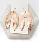 Rose Gold Cork Falling Arch Leather Earrings