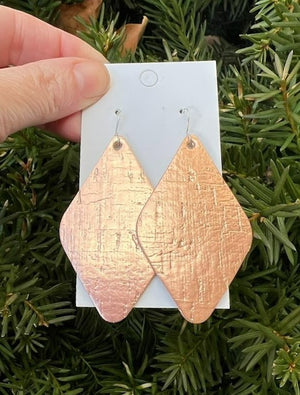 Rose Gold CorkLeather Diamond Earrings