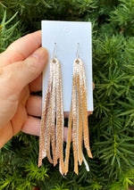 Rose Gold Long Fringe Leather Earrings