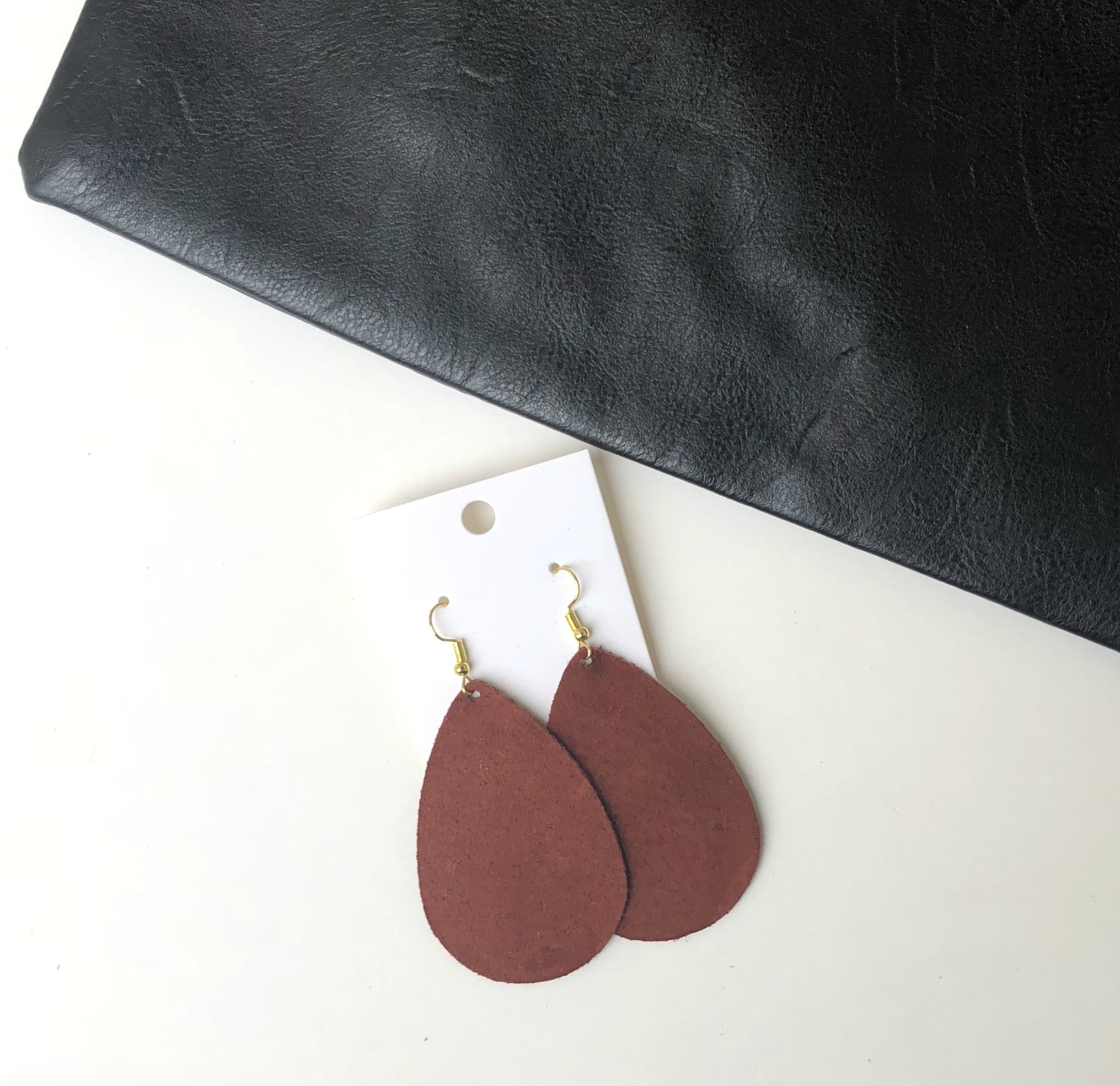 Rust Suede Leather Teardrop Earrings
