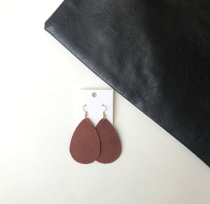 Rust Suede Leather Teardrop Earrings
