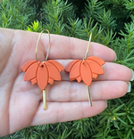 Rust Lotus Acrylic and Gold Earrings