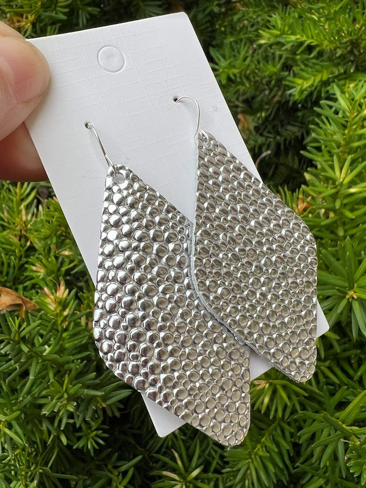 Silver Bubble Leather Diamond Earrings