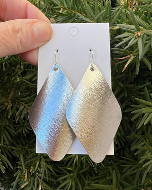 Silver Leather Diamond Earrings