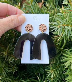 Spotted Black Arch Acrylic Earrings