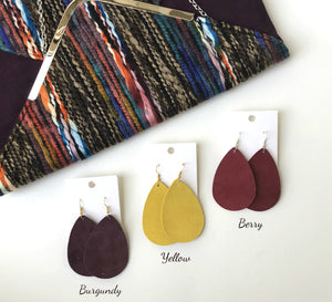 Berry Suede Leather Teardrop Earrings