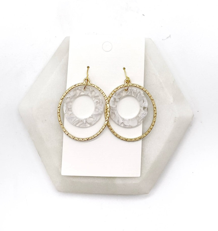 White Oval Chandelier Acrylic and Metal Earrings