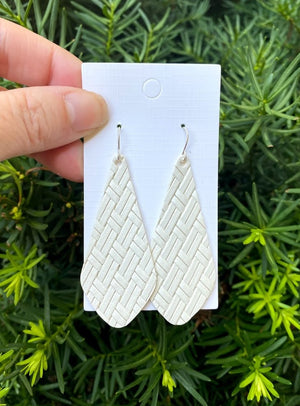 White Woven The Em Leather Earrings