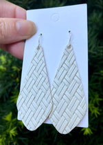 White Woven The Em Leather Earrings
