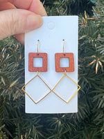 Wood Gold Rectangle Earrings